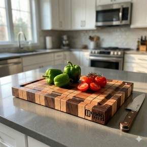 End Grain Kesme Tahtası - Ceviz , Meşe & Akçaağaç - 34,5x28x3,8 cm - Ekose Desen 2