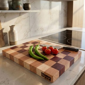 End Grain Kesme Tahtası - Akçaağaç , Kestane , Paduk - 42x28x3,5  | Muson Wood