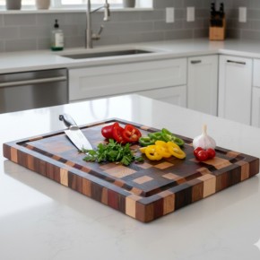 End Grain Kesme Tahtası - Ceviz , Paduk , Wenge , İroko , Akçaağaç & Meşe- 38x28x2,8 cm Mozaik Desen - 3