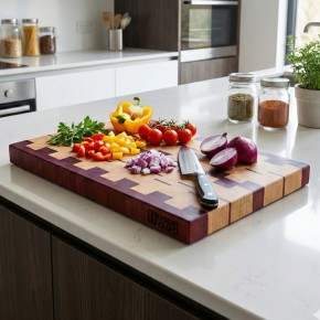 End Grain Kesme Tahtası - Dişbudak  & Sapelli- 39,5x26x3,5 cm - Özel Tasarım