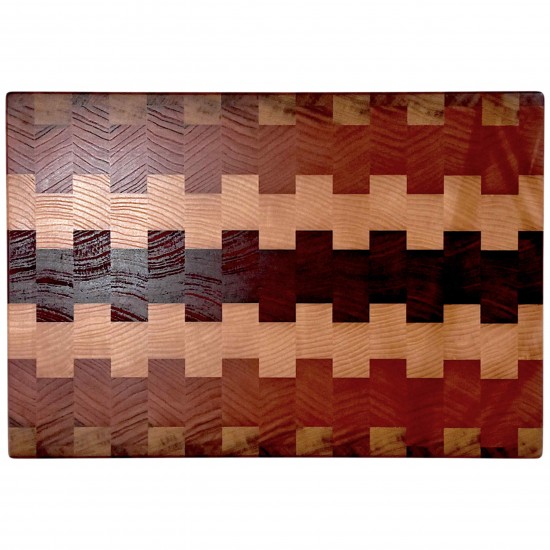 End Grain Kesme Tahtası - İroko, Dişbudak, Karaağaç & Paduk- 44x30x3,5 cm - Profesyonel Seri | Muson Wood | 039