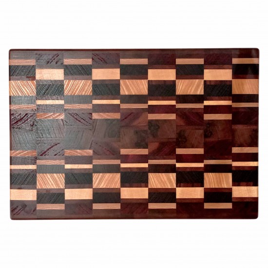 End Grain Kesme Tahtası - Ceviz, Wenge, Paduk, Dişbudak, Akçaağaç, & İroko- 36x24x3,5 cm - Profesyonel Seri | Muson Wood | 040