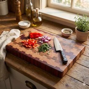 End Grain Kesme Tahtası - Meşe, Paduk & Afromozya  - 40x29x4 cm - Muson Exclusive