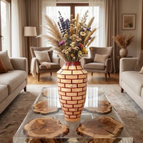 Dekoratif Ahşap Vazo - Paduk & Ihlamur - El Yapımı Segment Tasarım  (32 cm) |Muson Wood