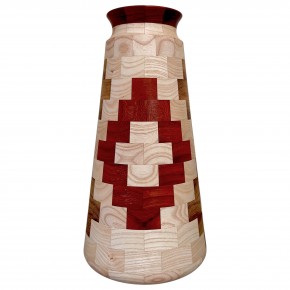 Geometrik Desenli Segment Ahşap Vazo | Dişbudak, Iroko & Paduk (36 cm) | Muson Wood | 028