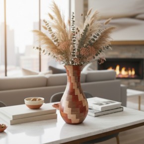 Paduk, Ceviz ve Meşe El Yapımı Ahşap Vazo - Doğal Tasarım - (27,5cm)