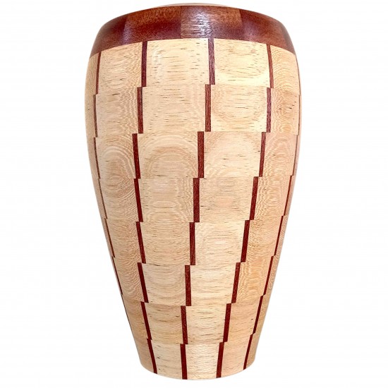 Dekoratif Ahşap Vazo - Koto ve Sapelli - El Yapımı Segment Tasarım  (27 cm) | Muson Wood | 0029