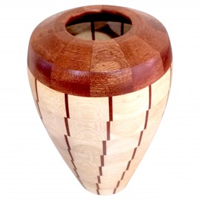 Dekoratif Ahşap Vazo - Koto ve Sapelli - El Yapımı Segment Tasarım  (27 cm) | Muson Wood | 0029