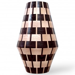 Dekoratif El İşçiliği Ahşap Vazo - Segmented Tasarım (Wenge & Akçaağaç) - (33cm)