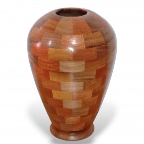 Dekoratif Ahşap Vazo - Ceviz , Sapelli & İroko - El Yapımı Segment Tasarım  (23 cm) | Muson Wood | 013