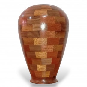 Dekoratif Ahşap Vazo - Ceviz , Sapelli & İroko - El Yapımı Segment Tasarım  (23 cm) | Muson Wood | 013