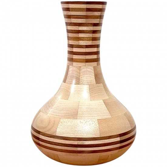 Dekoratif Ahşap Vazo - Ceviz & Akçaağaç - El Yapımı Segment Tasarım  (27 cm) | Muson Wood | 008