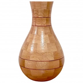Dekoratif Ahşap Vazo - Meşe & Paduk - El Yapımı Segment Tasarım  (25 cm) | Muson Wood | 010