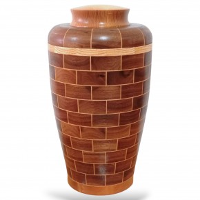 Dekoratif Ahşap Vazo - Ceviz & Dişbudak - El Yapımı Segment Tasarım  (36 cm) | Muson Wood | 003