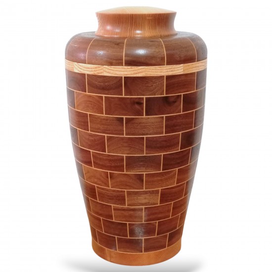 Dekoratif Ahşap Vazo - Ceviz & Dişbudak - El Yapımı Segment Tasarım  (36 cm) | Muson Wood | 003