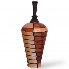 Dekoratif Ahşap Vazo - İroko , Dişbudak & Wenge - El Yapımı Segment Tasarım  (47 cm) | Muson Wood | 015