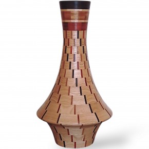 Dekoratif Ahşap Vazo - Wenge , İroko , Paduk & Kestane - El Yapımı Segment Tasarım  (55 cm) | Muson Wood | 0017