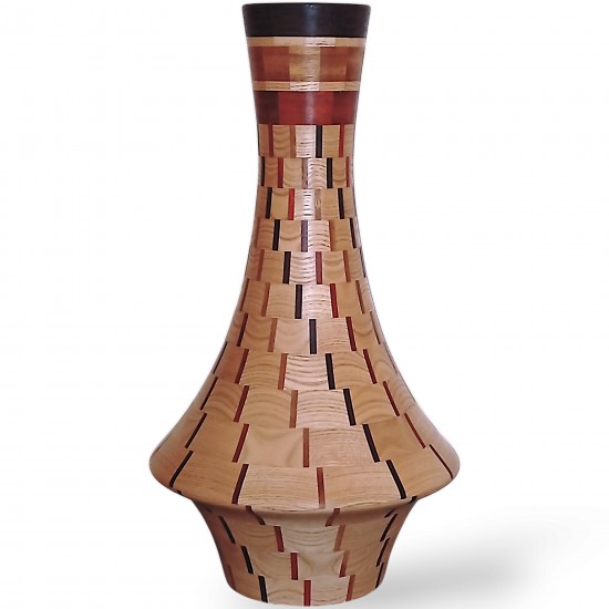 Dekoratif Ahşap Vazo - Wenge , İroko , Paduk & Kestane - El Yapımı Segment Tasarım  (55 cm) | Muson Wood | 0017