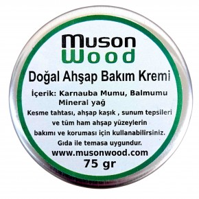 Doğal Ahşap Bakım Kremi  - Mineral Yağ, Balmumu & Karnauba Özlü (75 gr)